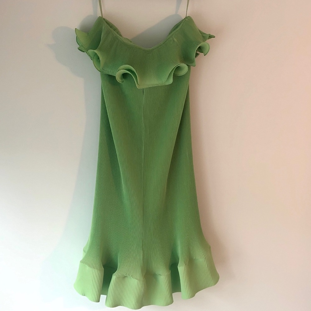 Tibi Strapless Pleated Ruffle Dress